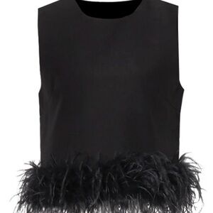 La’ Ros Black Feather Trim Sleeveless Top